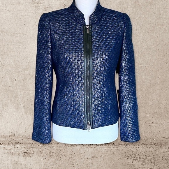 Lafayette 148 New York Jackets & Blazers - LAFAYETTE 148 NY Wool-blend Zip-up Coat with Black Leather Trim Size 4P